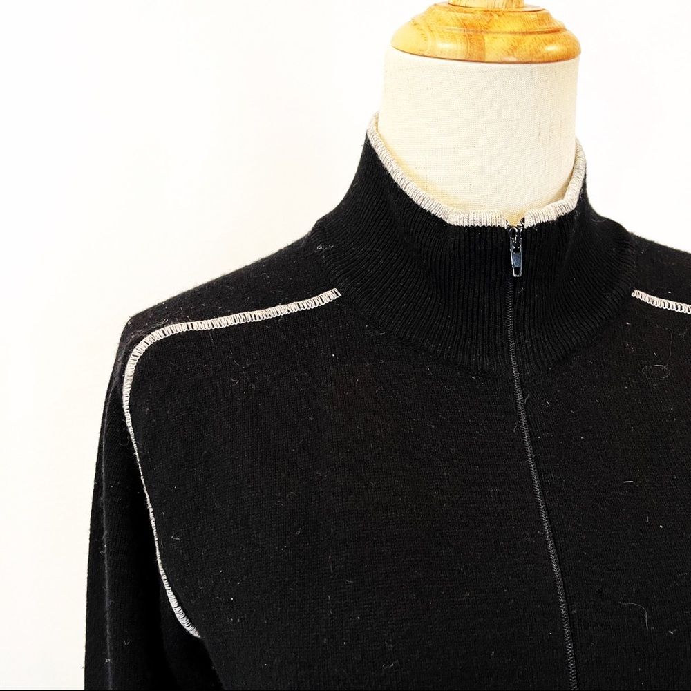 Cashmere and Silk Black Zip Front Sweater Black Gray Small Made in Italy - Picture 4 of 9